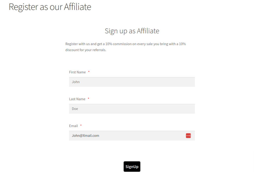 Affiliate Signup Form