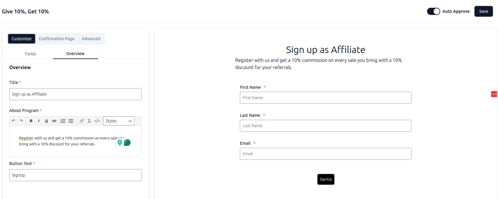 Creating an Affiliate Program Signup form