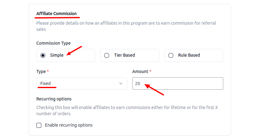 Setting affiliate commission rate as fixed