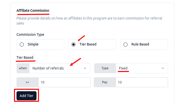 Setting affiliate payout rates for number of sale’s count