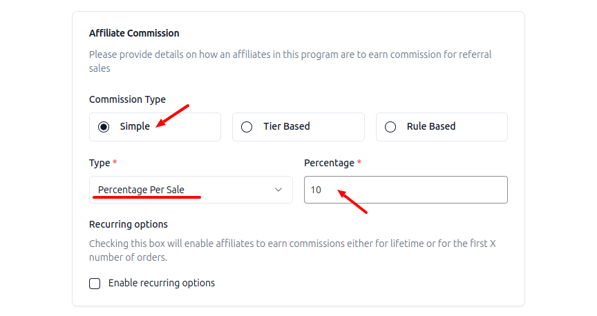 Setting commission rates for affiliates as percentage per sale using WPrelay