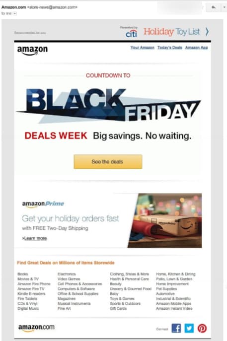 Example of Black Friday Email by Amazon