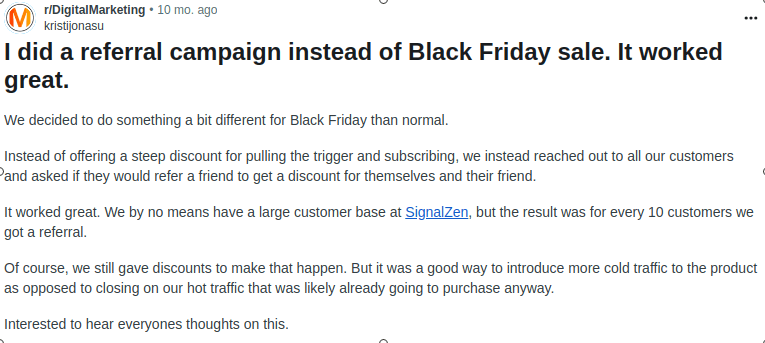 Example of Black Friday Referral Program
