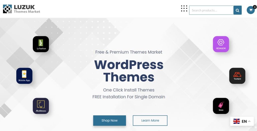 Homepage display of LuzukThemes with CTA