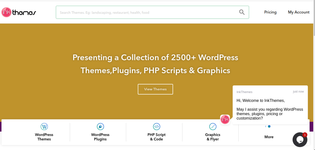 Inktheme Homepage showcasing their themes type