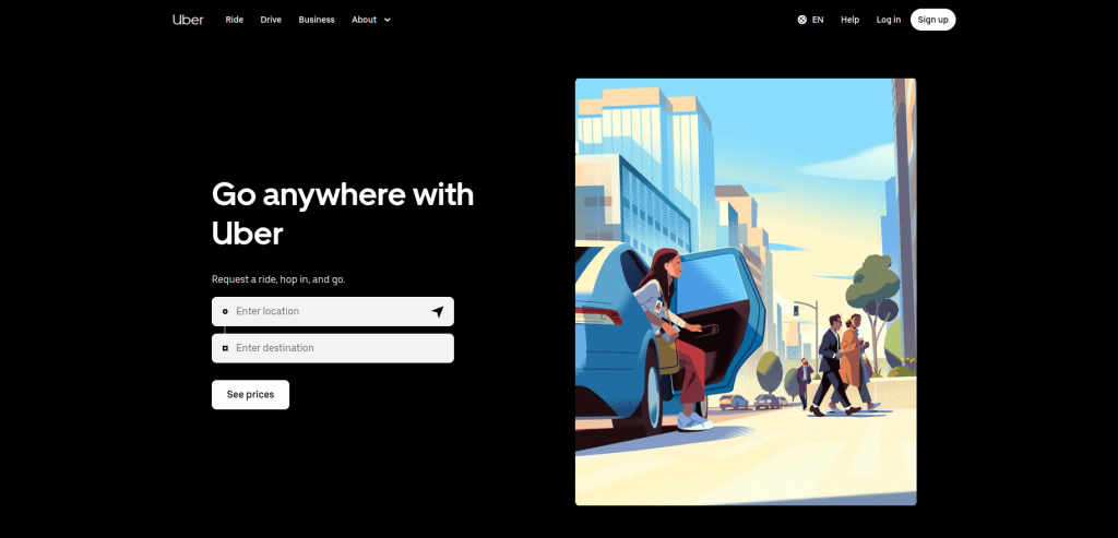 HomePage of Uber