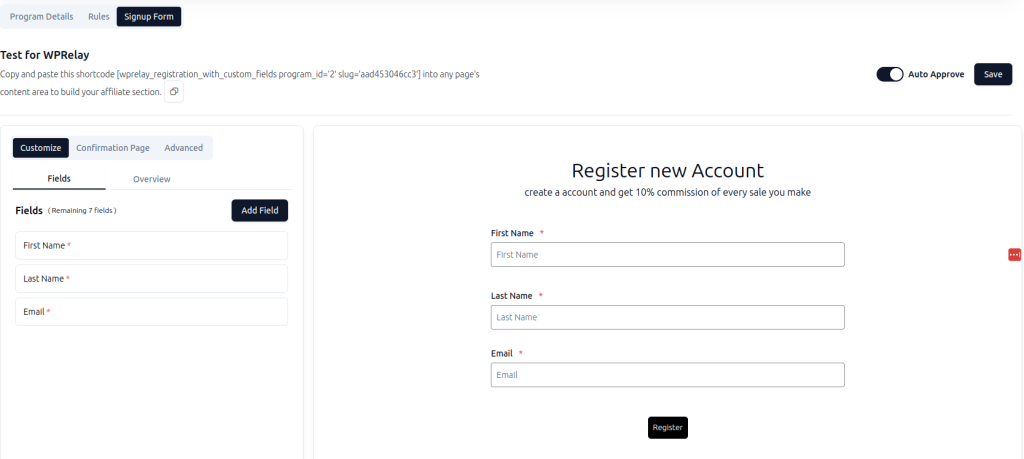 Customize Affiliate Registration Form