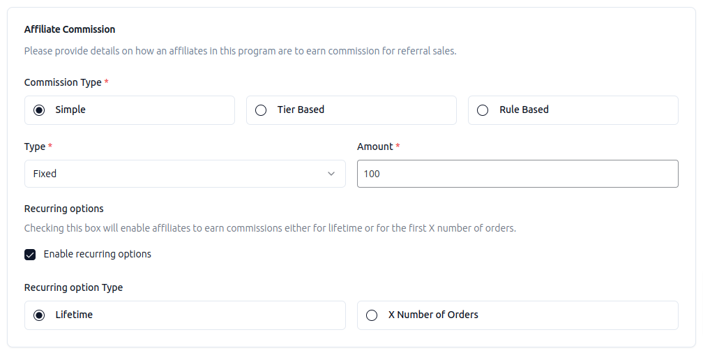 Set Affiliate Commission rate
