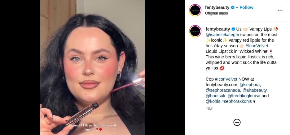 Fenty Beauty influencer takeover during the holiday campaign