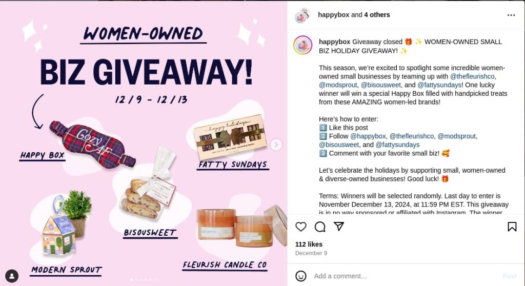 Holiday giveaway on Instagram