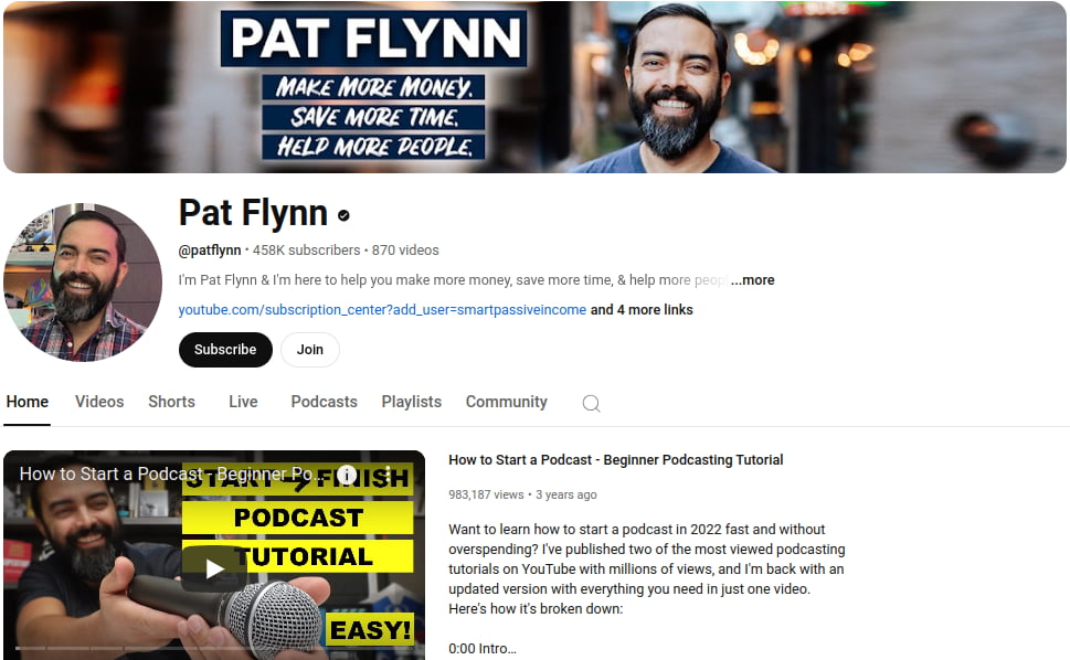 Pat Flynn’s YouTube channel