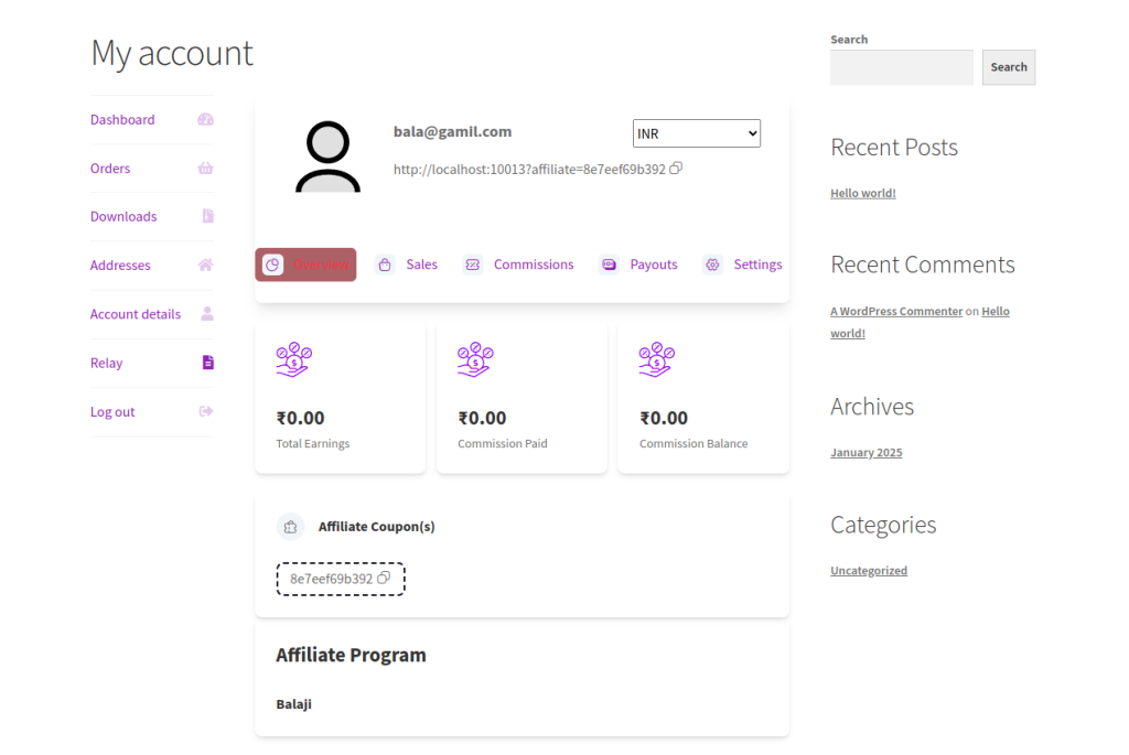 affiliate dashboard
