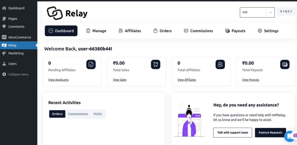 dashboard of relay