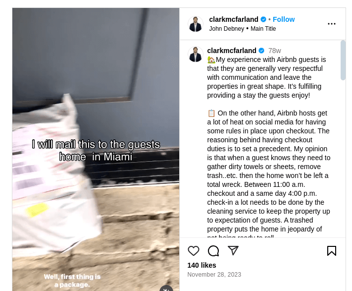 Instagram review of Airbnb
